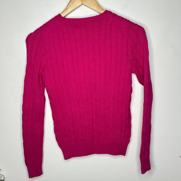 POLO RALPH LAUREN Cable Knit Cotton Crewneck Sweater Magenta Pink Sz XS NWT {U2} - Picture 3 of 6
